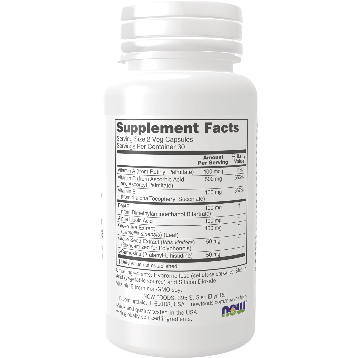 NWF1033 | back of white supplement bottle showing Supplement Facts panel with ingredient and amount list