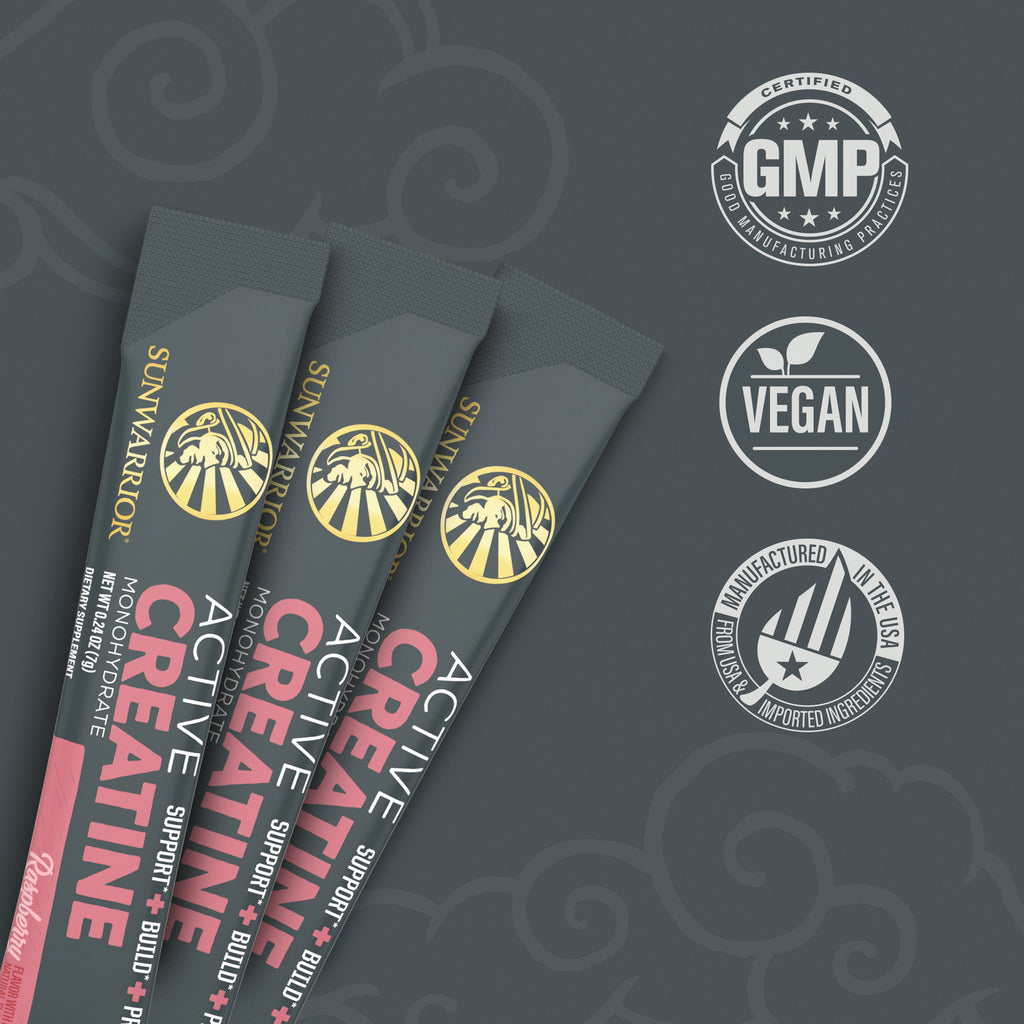 SNW066 | Sunwarrior Active Creatine sticks with GMP Certified, Vegan, and Manufactured in the USA badges - Thumbnail