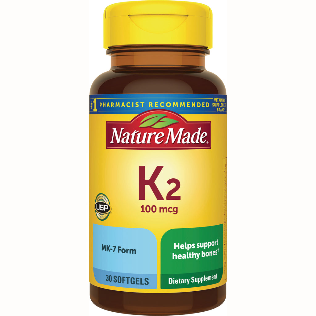 NTM180 | Nature Made K2 100 mcg supplement bottle, 30 softgels, MK-7 form - Thumbnail