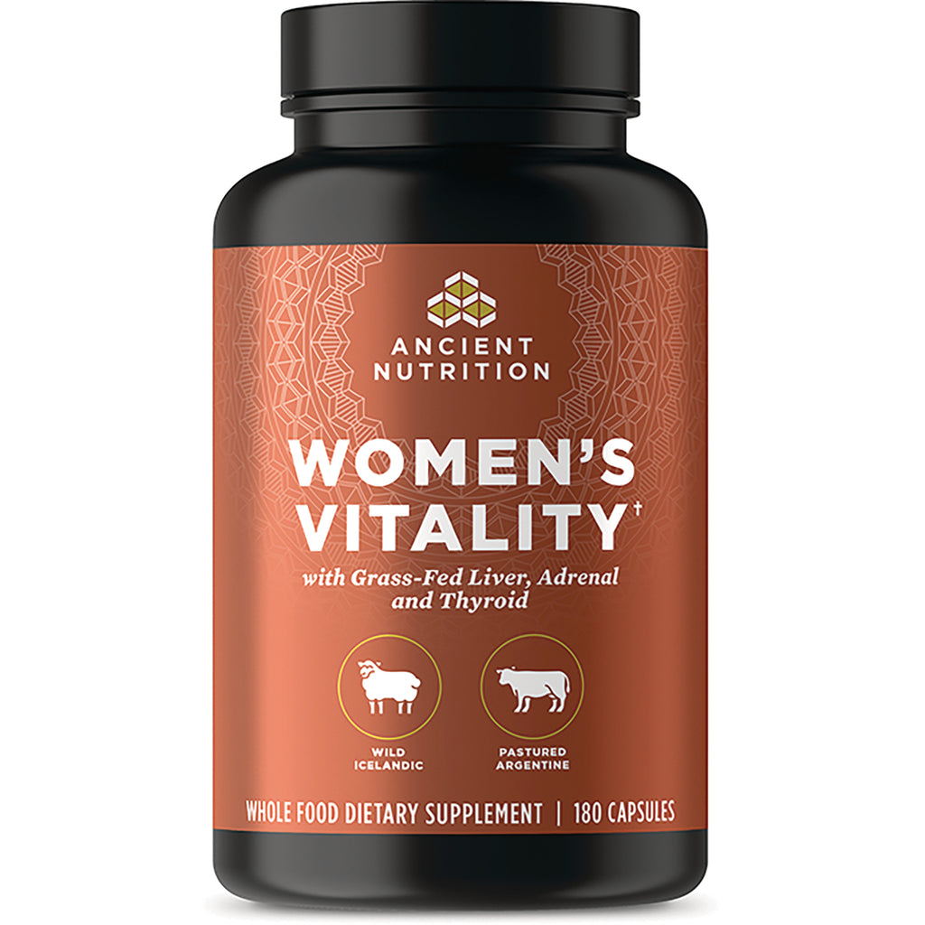 ATN101 | Ancient Nutrition Women's Vitality dietary supplement bottle, orange label, 180 capsules - Thumbnail