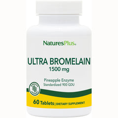 NTP101 | NaturesPlus Ultra Bromelain 1500 mg bottle, pineapple enzyme standardized 900 GDU, 60 tablets dietary supplement