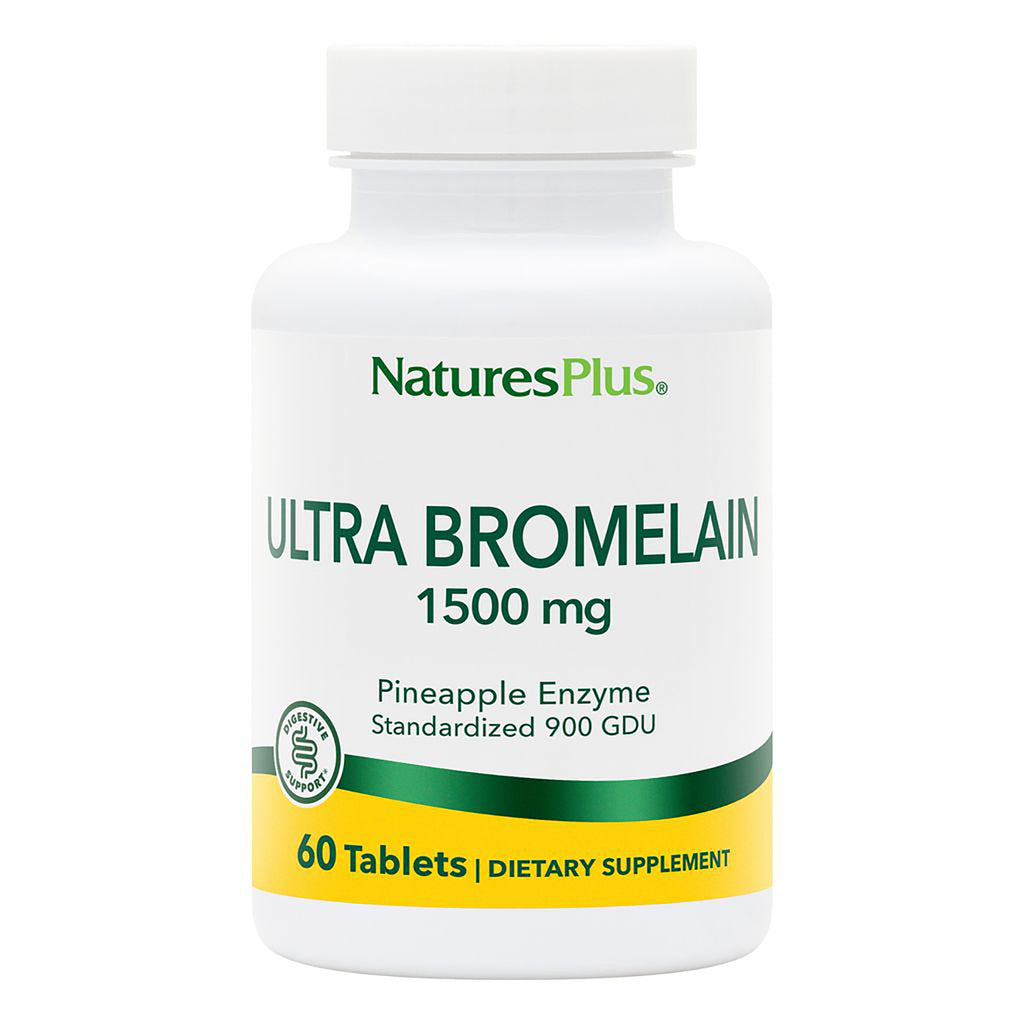 NTP101 | NaturesPlus Ultra Bromelain 1500 mg bottle, pineapple enzyme standardized 900 GDU, 60 tablets dietary supplement - Thumbnail