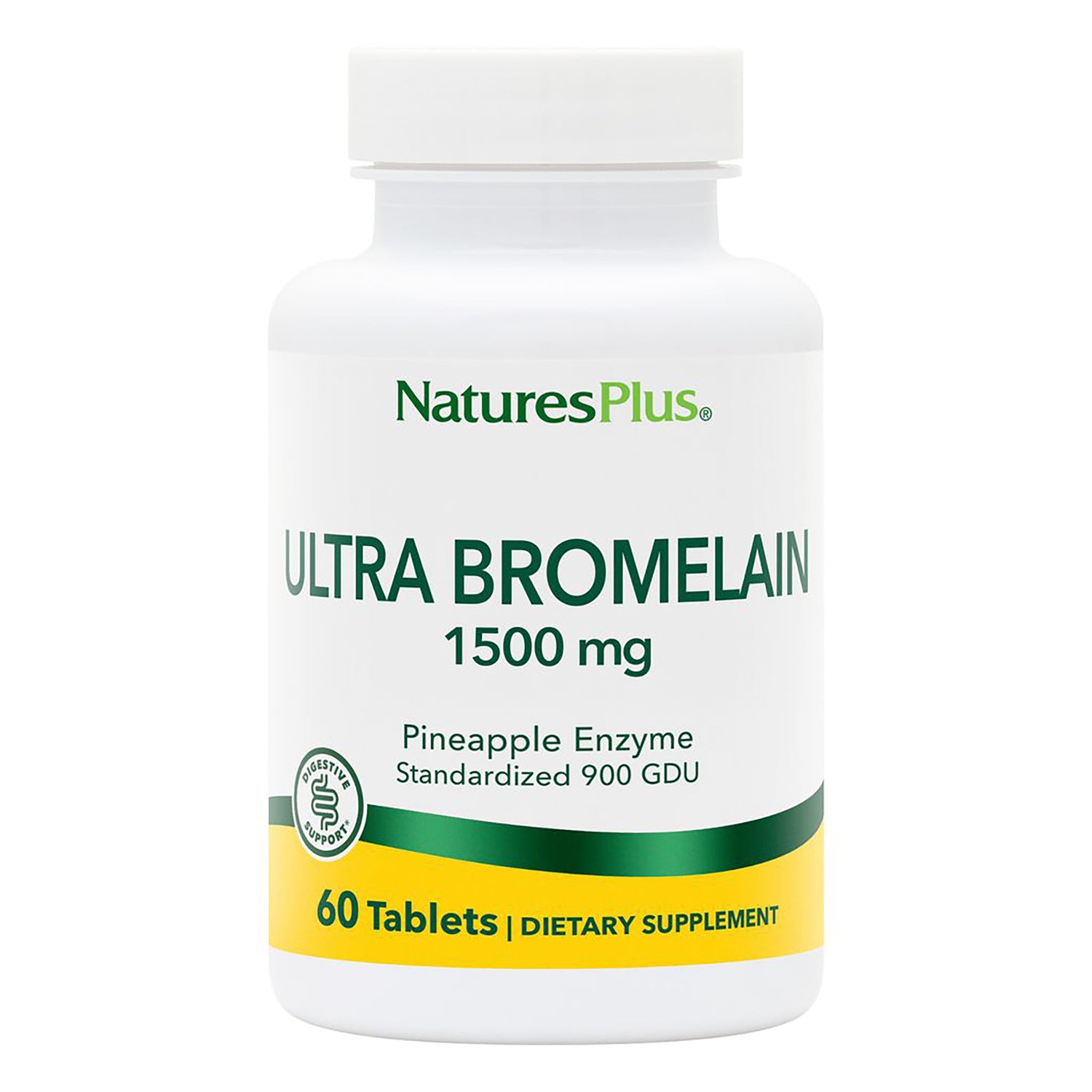 NTP101 | NaturesPlus Ultra Bromelain 1500 mg bottle, pineapple enzyme standardized 900 GDU, 60 tablets dietary supplement