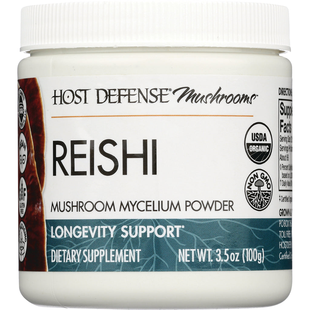 FUN033 | Host Defense Reishi mushroom mycelium powder jar with USDA Organic and Non GMO labels, 3.5 oz - Thumbnail