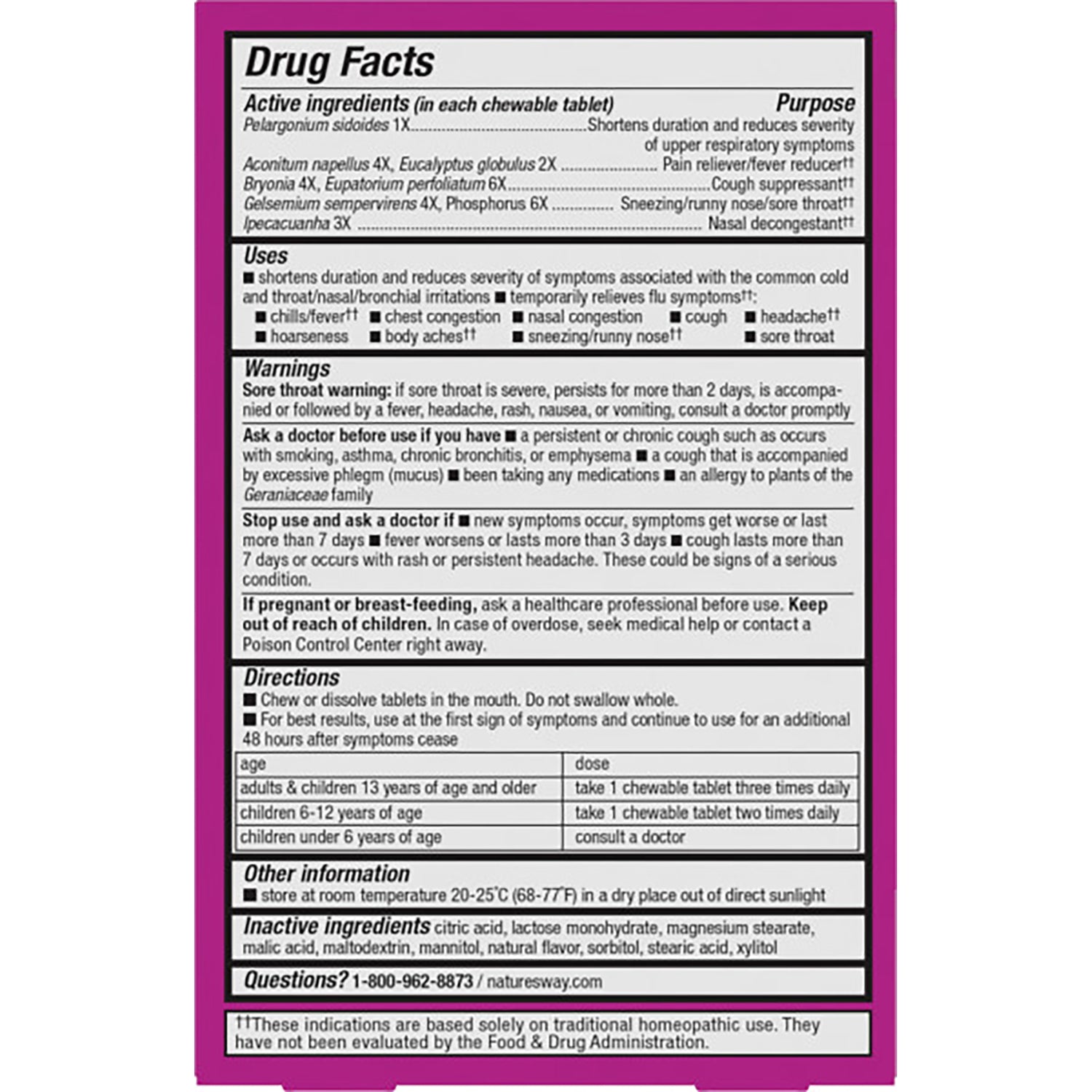 NW745 | back label showing Drug Facts panel with uses, warnings, directions, inactive ingredients and contact number