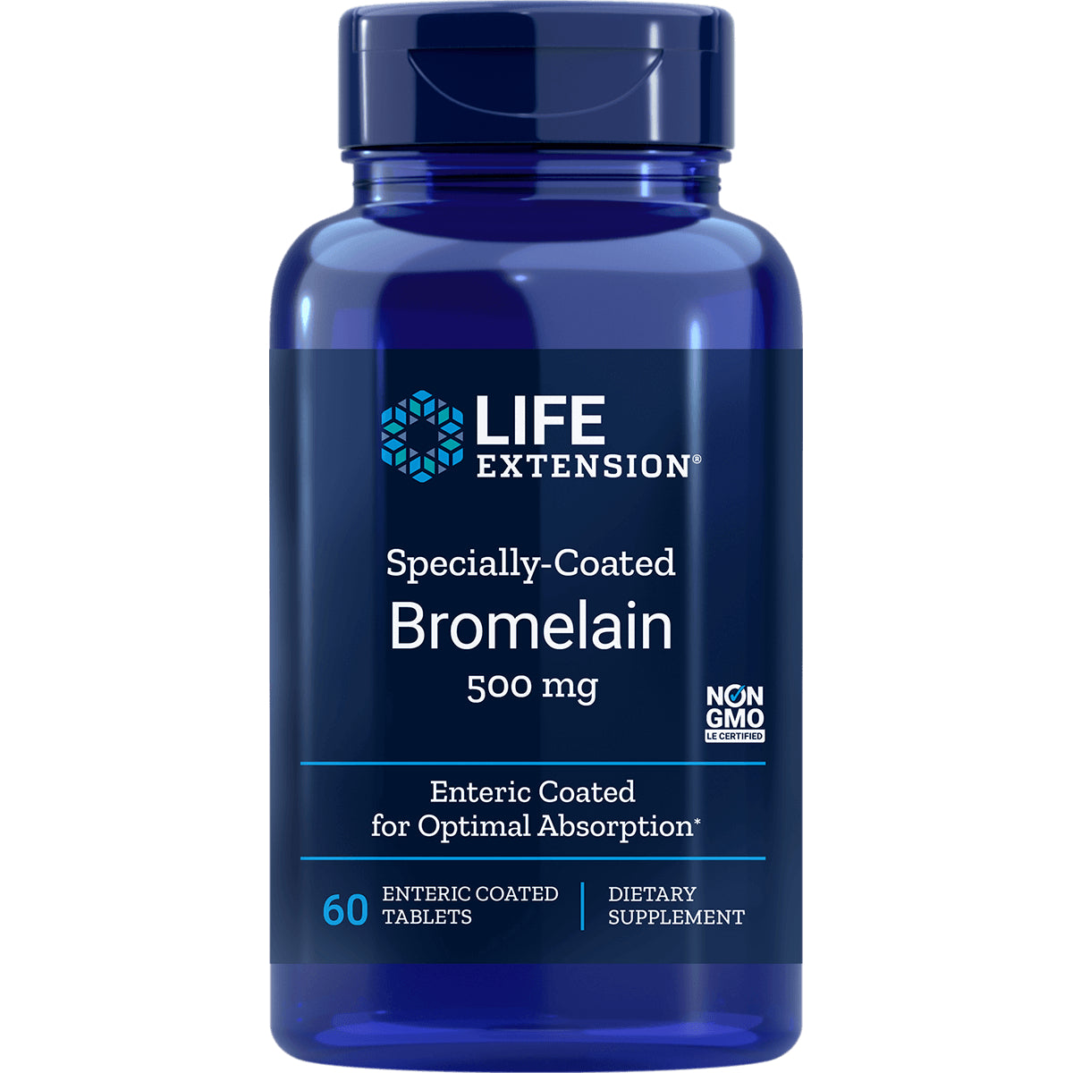 LE052 | Life Extension specially-coated Bromelain 500 mg supplement bottle front