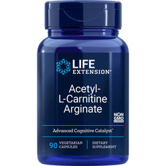 LE550 | Blue Life Extension bottle labeled Acetyl-L-Carnitine Arginate, 90 vegetarian capsules dietary supplement