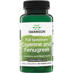 SW1659 | Swanson Full Spectrum Cayenne and Fenugreek herbal supplement, circulatory and heart health, 60 veggie capsules