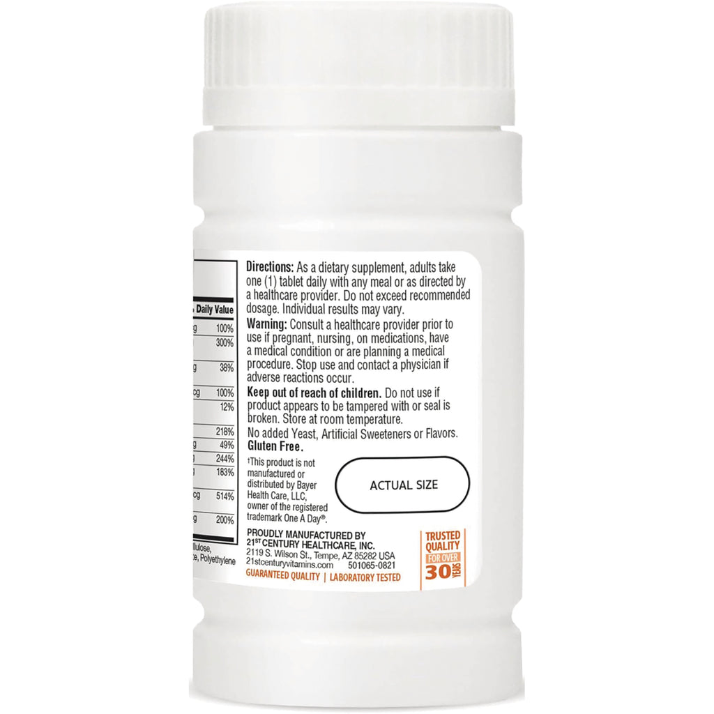 CNT215 | Back label of white supplement bottle showing directions, warnings, nutrition panel edge, actual size oval and manufacturer info - Thumbnail