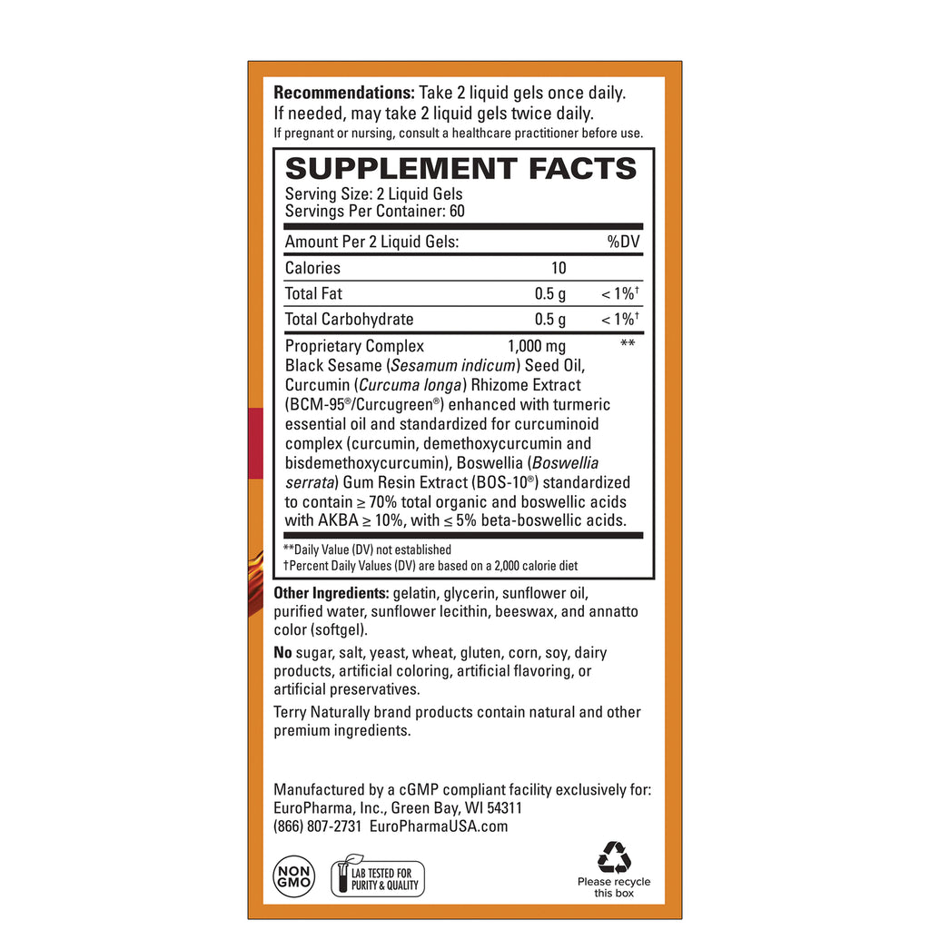 EUR071 | back label showing supplement facts, serving size, ingredients, and manufacturer information - Thumbnail