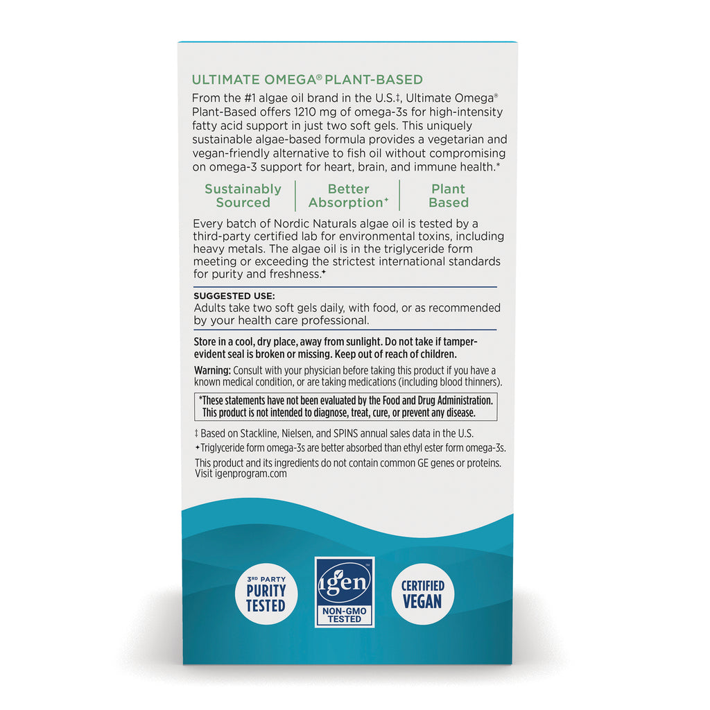 NRN139 | Back panel of supplement box showing suggested use, warnings, and badges labeled PURITY TESTED, NON-GMO TESTED, CERTIFIED VEGAN - Thumbnail