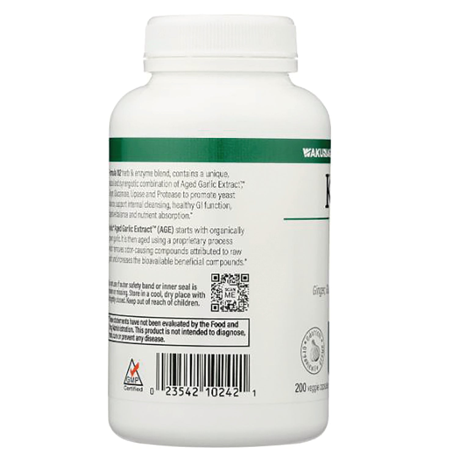 KY094 | back of white supplement bottle showing ingredients text, barcode and QR code