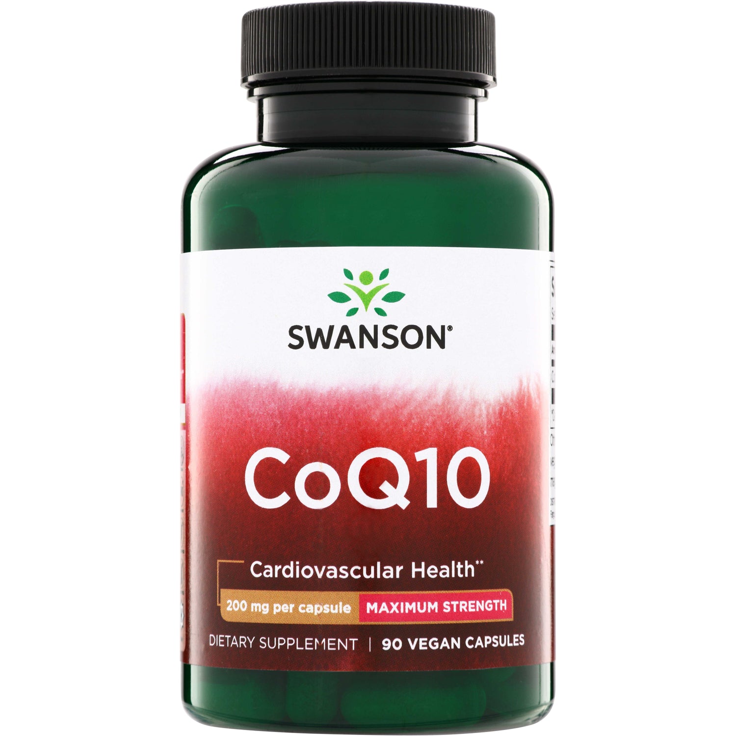 SWU035 | Swanson CoQ10 supplement bottle, 200 mg per capsule, Maximum Strength, Cardiovascular Health, 90 vegan capsules