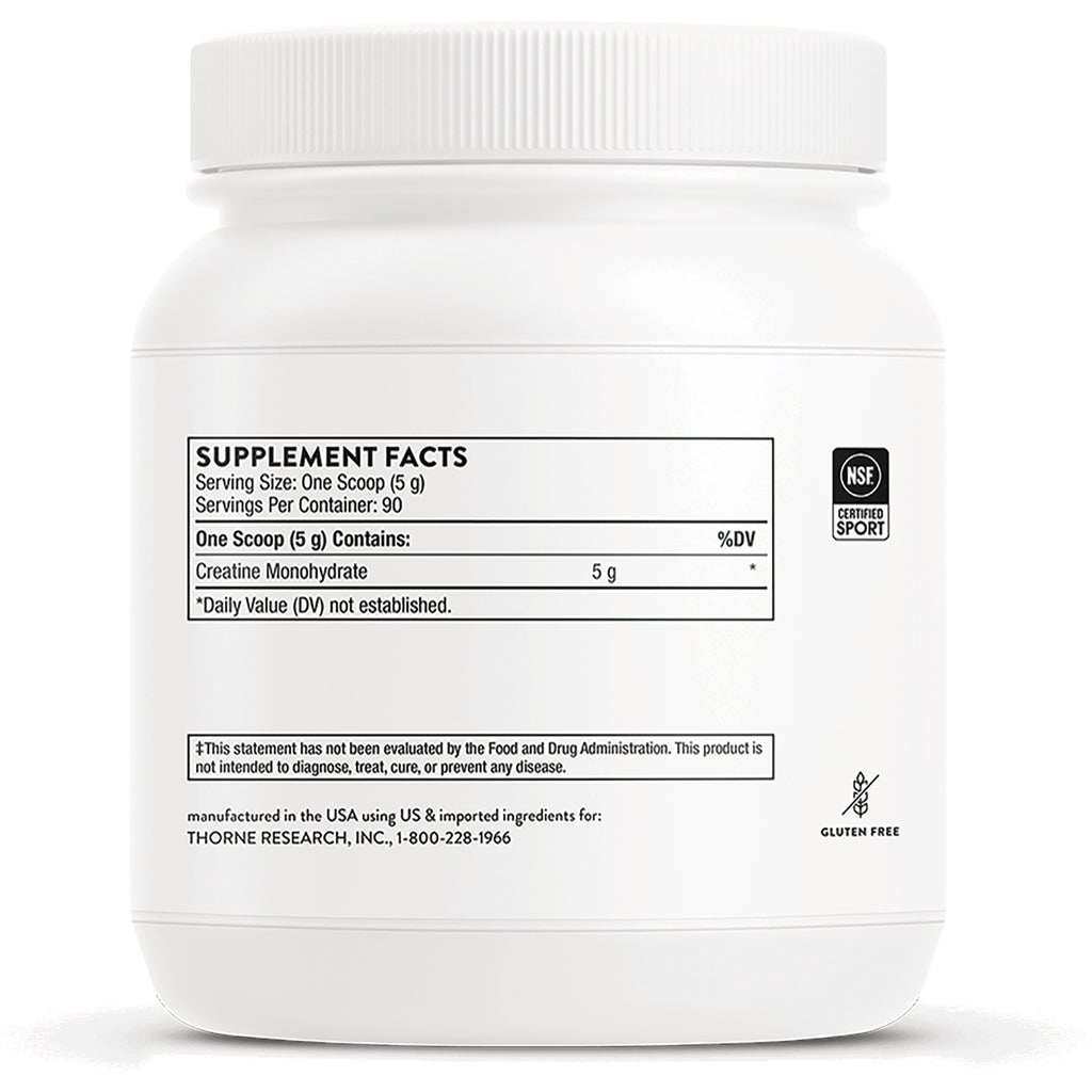TRN001 | Back label with Supplement Facts: creatine monohydrate 5 g per scoop, 90 servings, NSF Certified Sport - Thumbnail