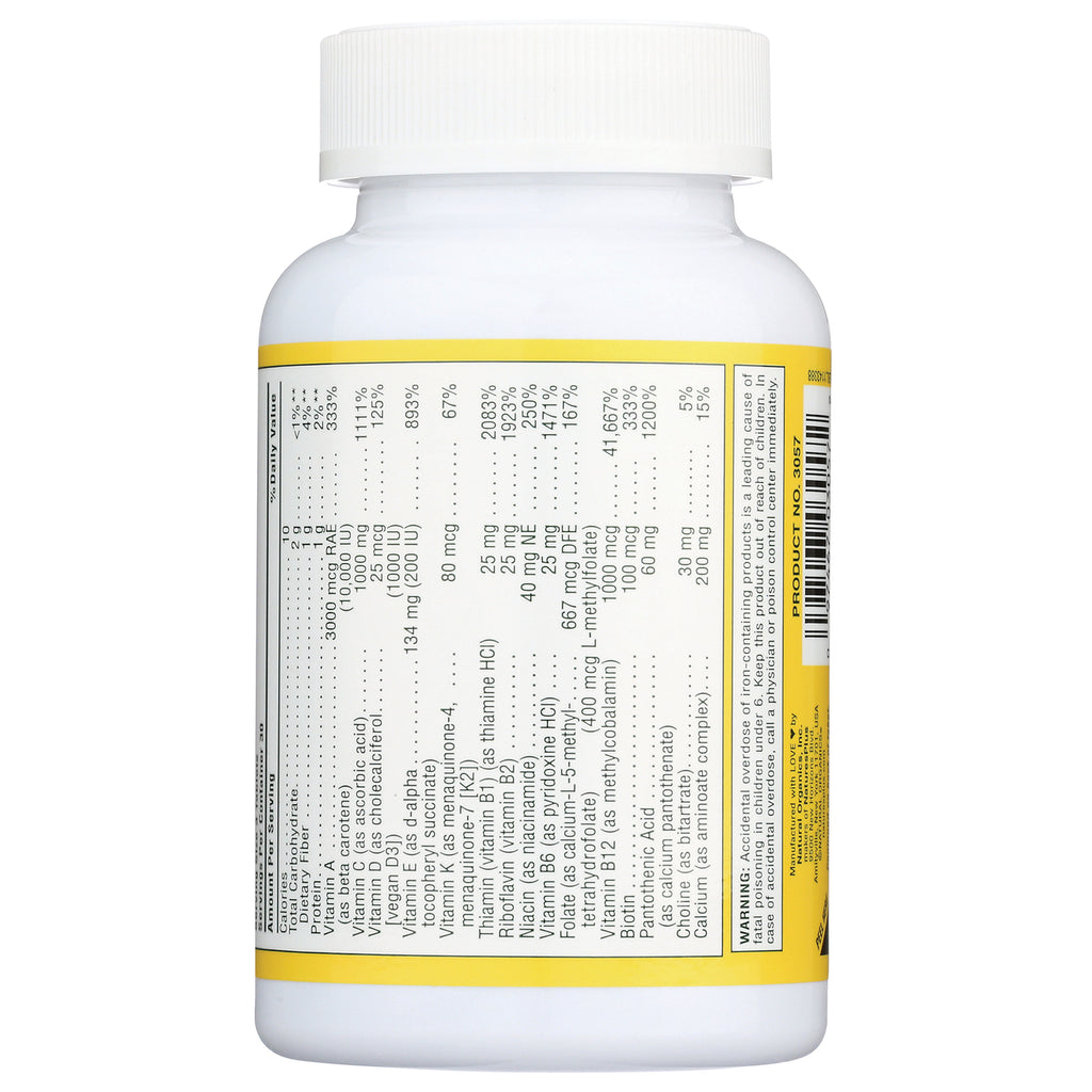 NTP032 | Back label showing supplement facts, ingredients, and barcode on white bottle with yellow trim - Thumbnail