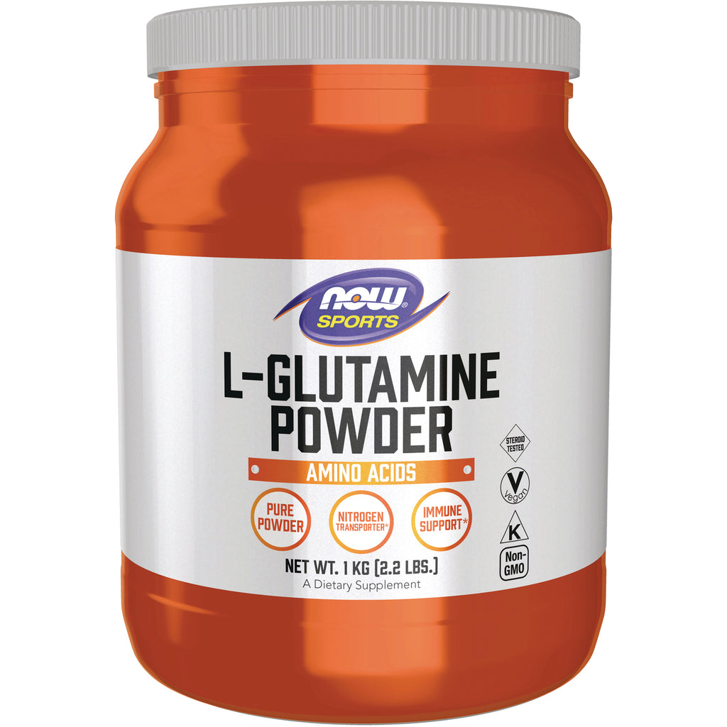 NWF895 | Now Sports L-GLUTAMINE POWDER amino acids 1 kg orange jar front label - Thumbnail