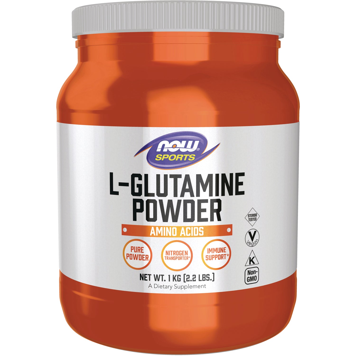 NWF895 | Now Sports L-GLUTAMINE POWDER amino acids 1 kg orange jar front label