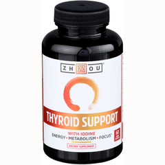 ZOU009 | Zhou Thyroid Support supplement bottle front, With Iodine, 60 veggie capsules