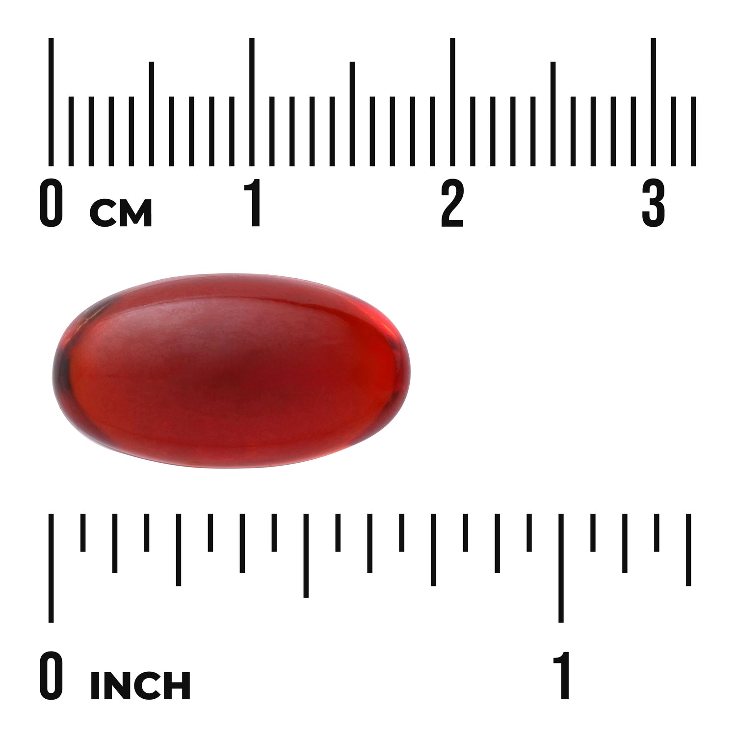 SWE059 | Red oval softgel with size ruler, 03 CM and 01 INCH