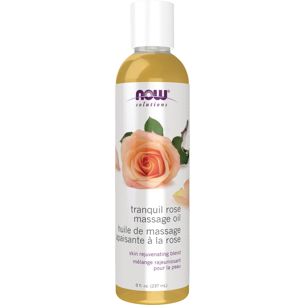 NWF1104 | NOW Solutions Tranquil Rose massage oil bottle, 8 fl oz, label showing a pink rose - Thumbnail