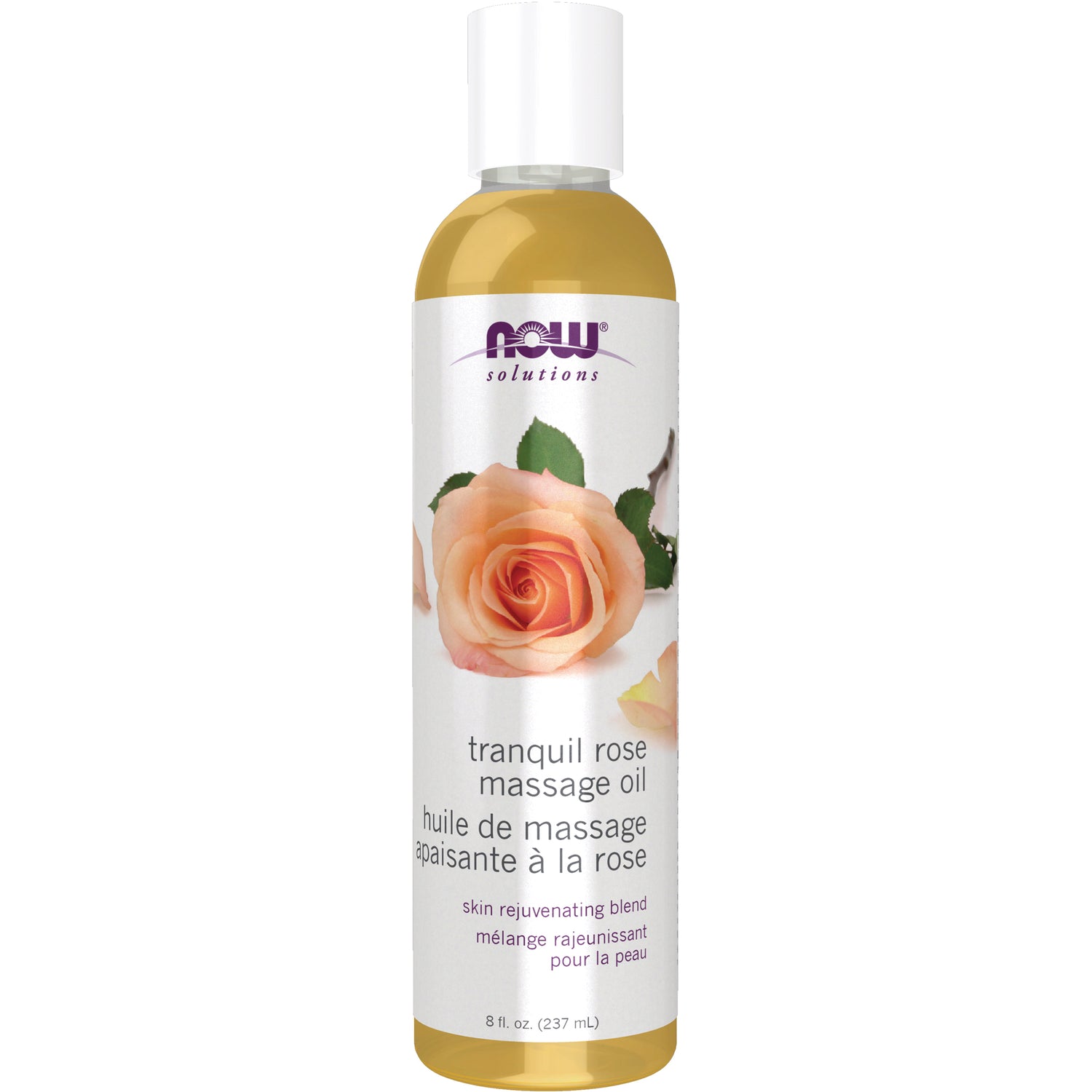 NWF1104 | NOW Solutions Tranquil Rose massage oil bottle, 8 fl oz, label showing a pink rose