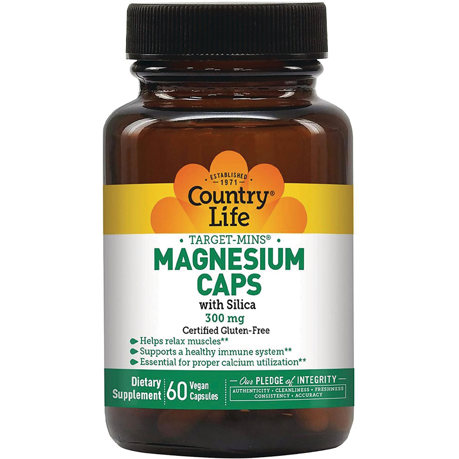 CRL087 | Country Life Target-Mins magnesium caps 300 mg bottle, 60 vegan capsules, front label visible