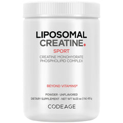 Liposomal Creatine Sport powder container labeled BEYOND VITAMINS unflavored 16.03 oz