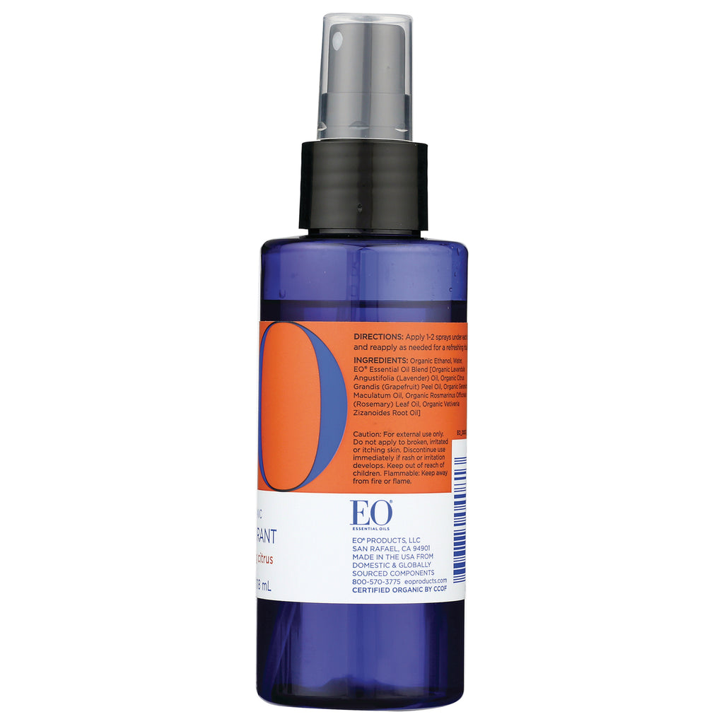 EOP059 | back of blue spray bottle showing EO label with ingredients, directions, and barcode - Thumbnail