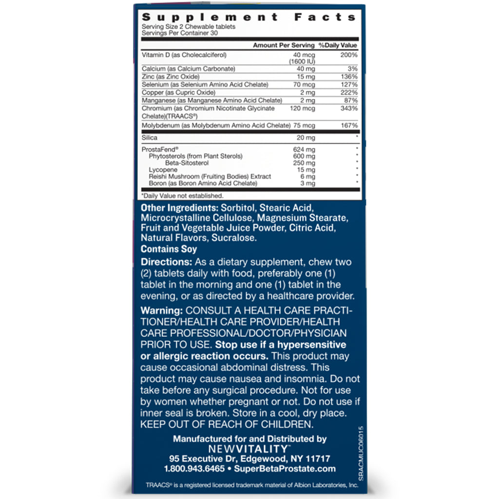 NWV008 | back panel with Supplement Facts, other ingredients, directions and warning label for NewVitality supplement - Thumbnail