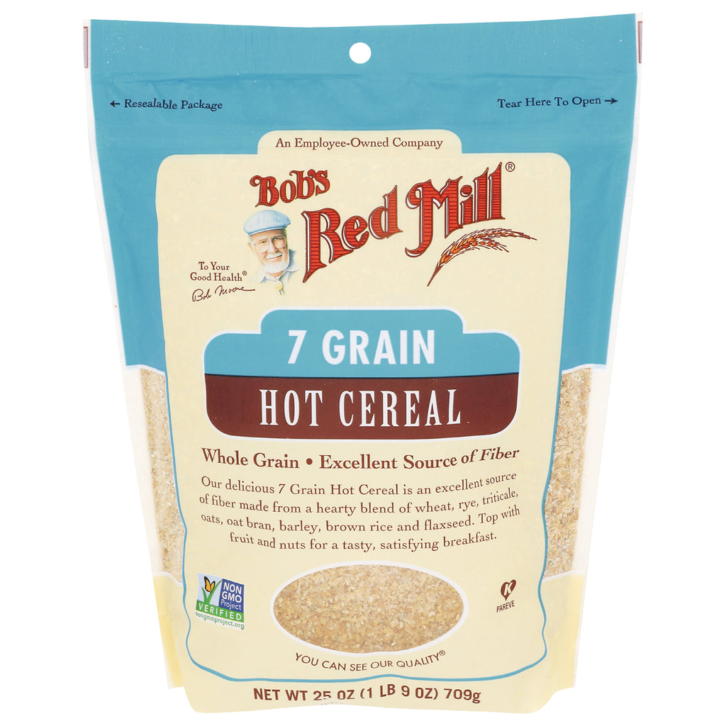 BOB424 | Bob's Red Mill 7 Grain Hot Cereal front pouch with resealable top and clear product window - Thumbnail