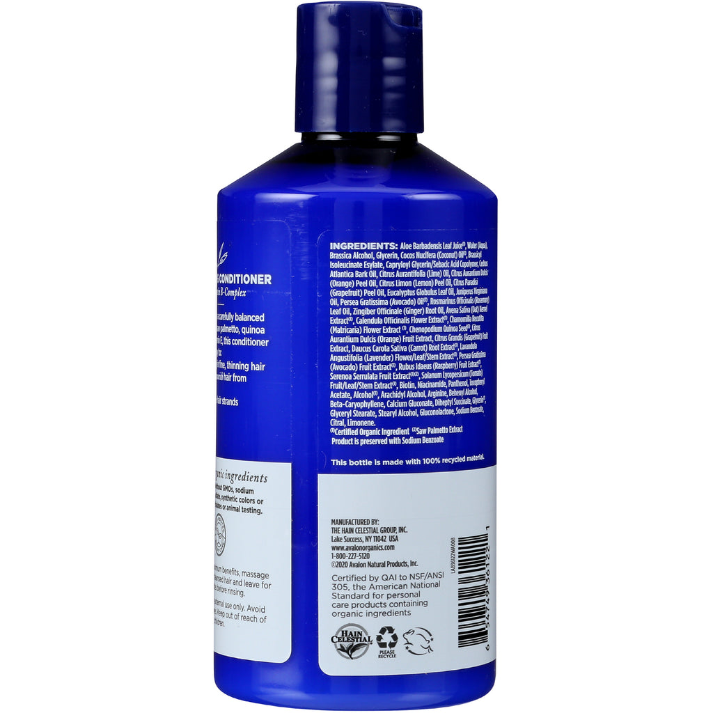 AVL015 | Back of blue conditioner bottle showing ingredient list, manufacturer details and barcode - Thumbnail