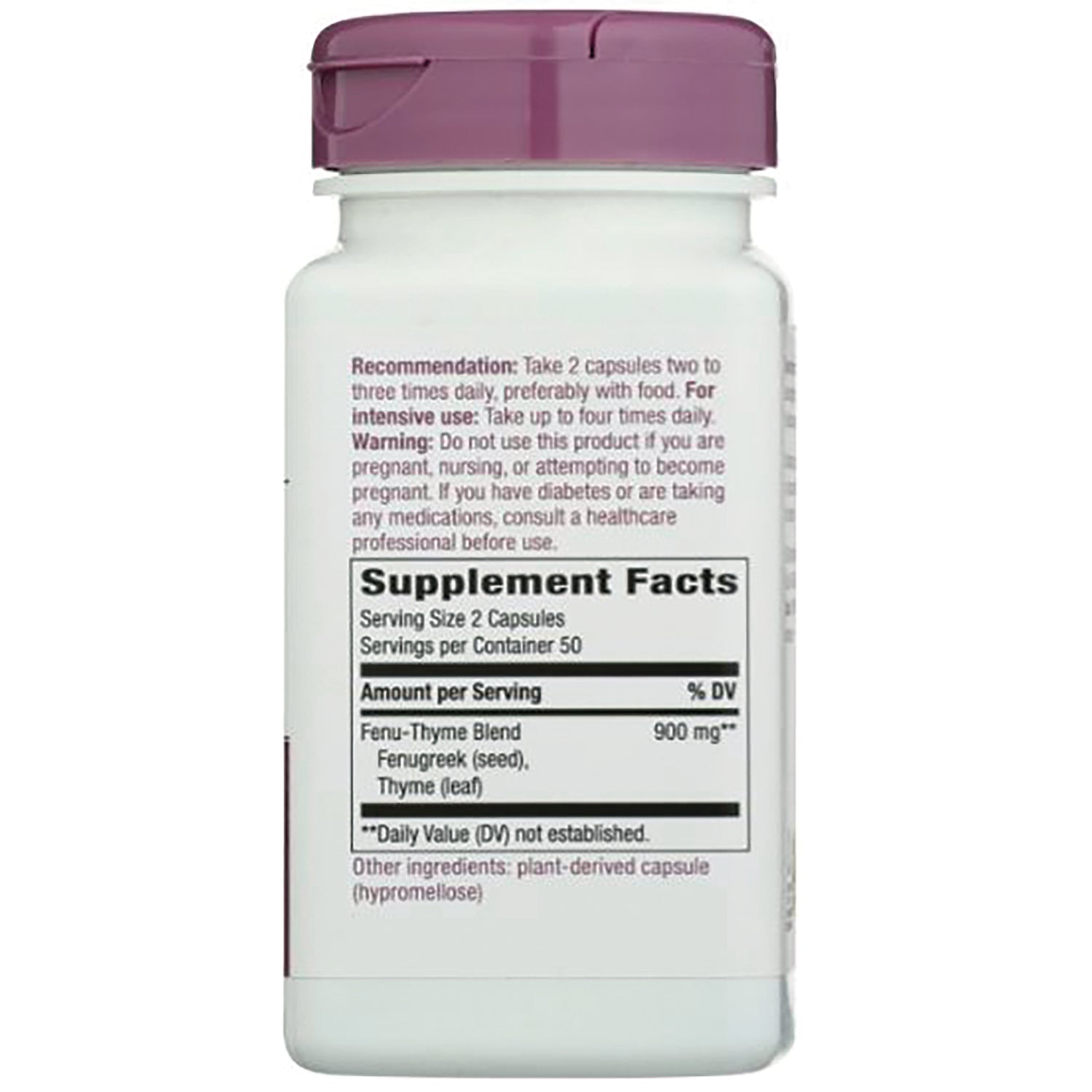 NW079 | Back of white supplement bottle showing Supplement Facts panel, serving size and usage recommendations