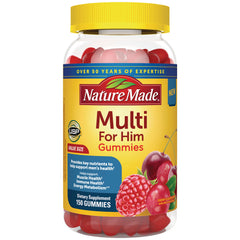 NTM197 | Nature Made Multi For Him Gummies bottle with yellow label, cherries and raspberries, 150 gummies