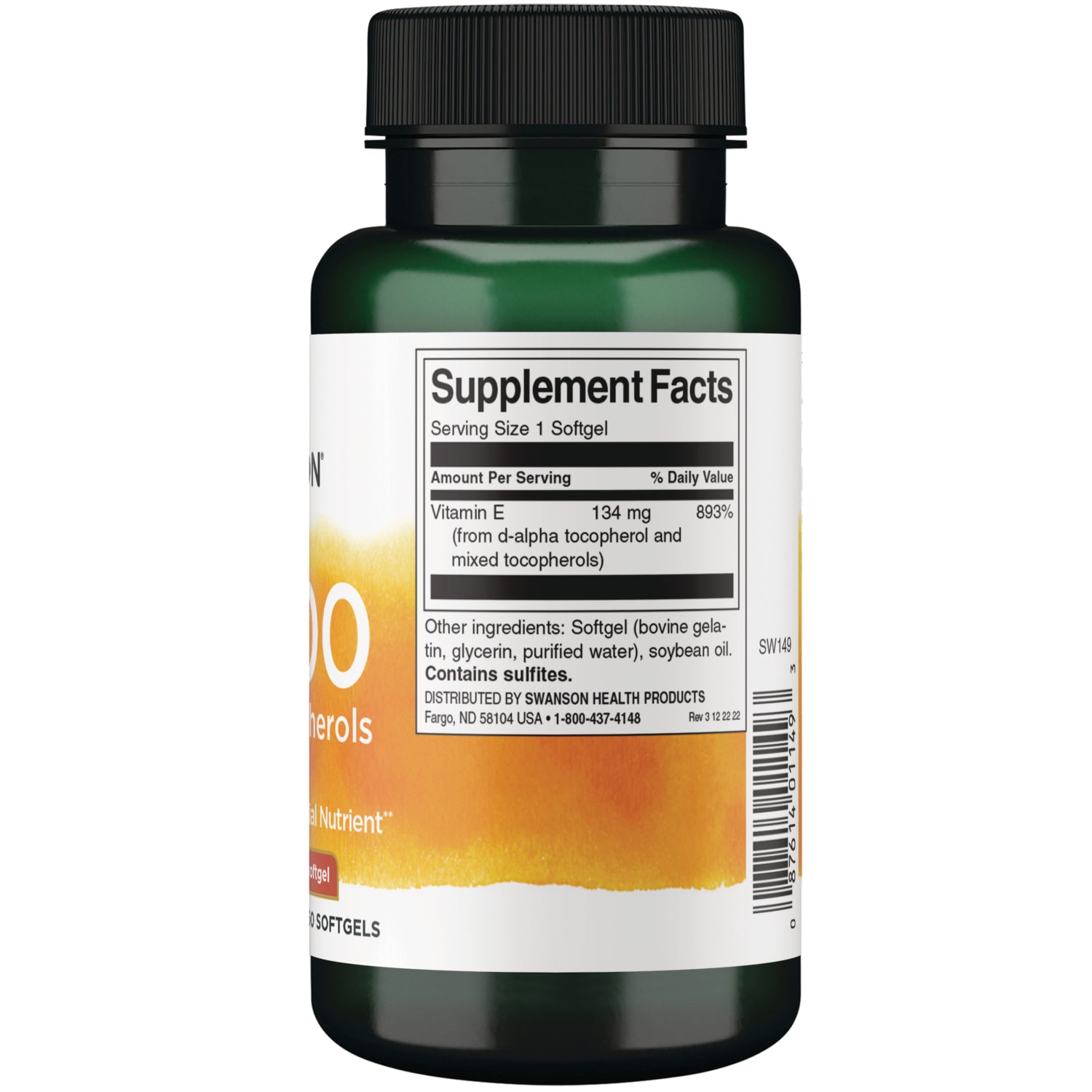 SW149 | Back label with supplement facts and serving information