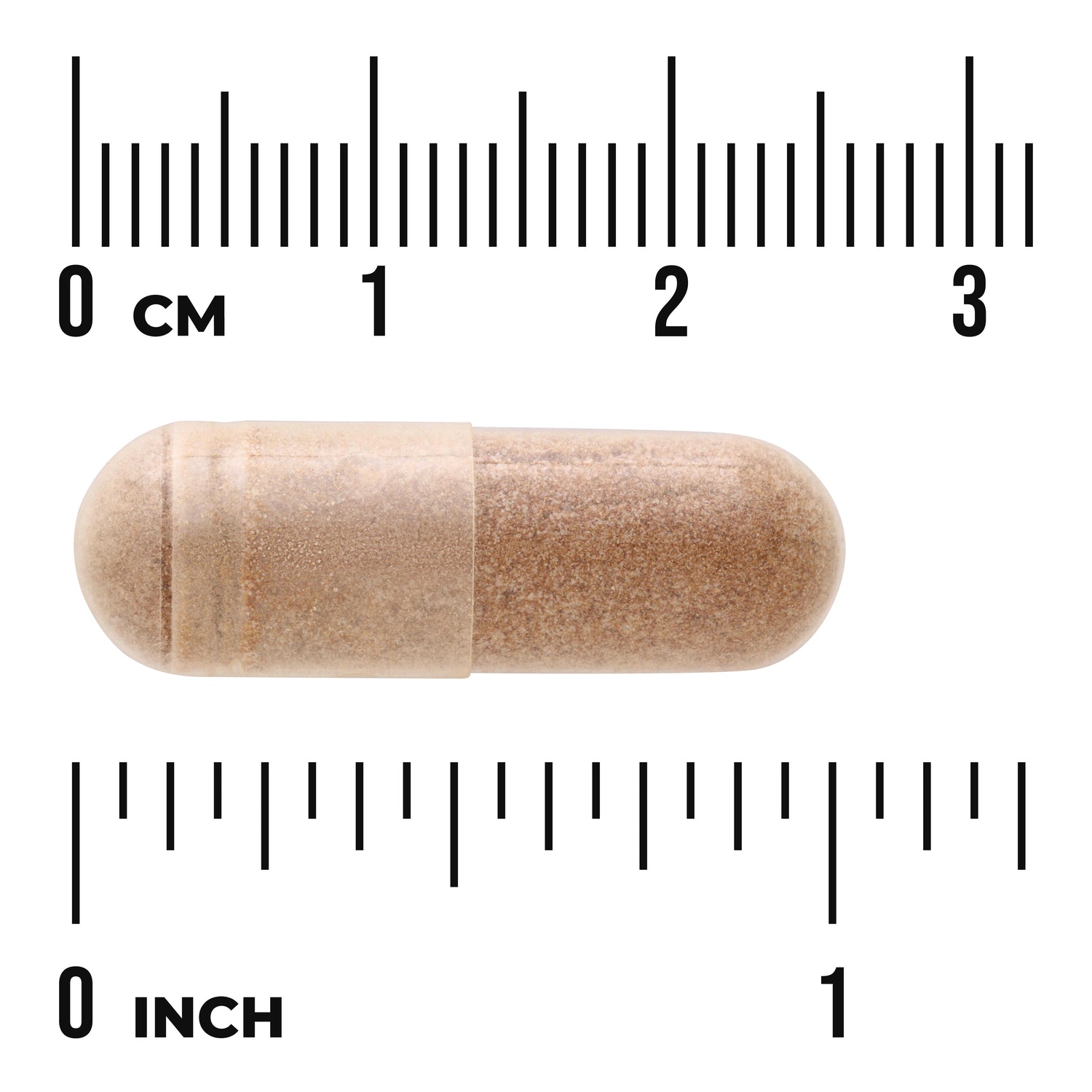 SWH207 | Beige capsule shown with size scale in cm and inches