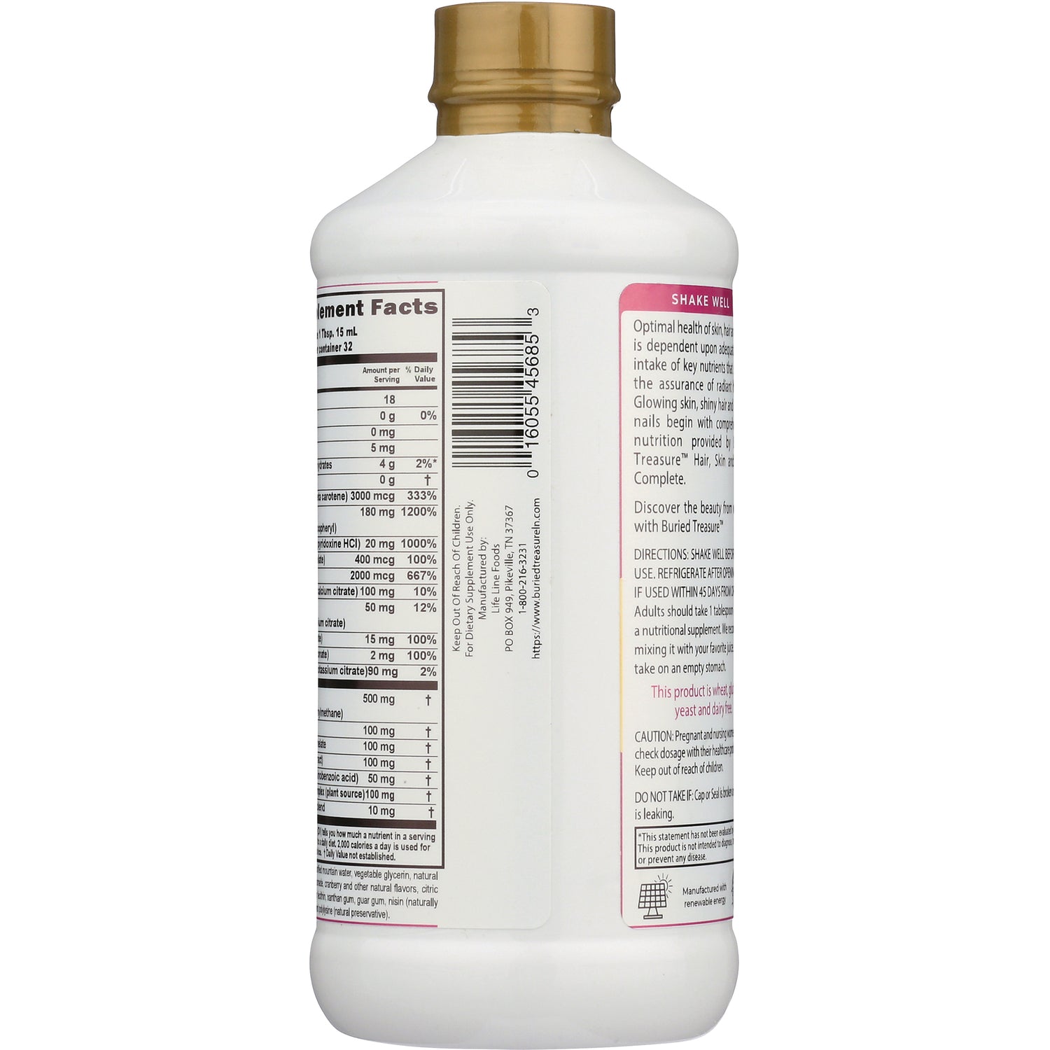 BTR020 | back label showing supplement facts panel, barcode, and directions on a white bottle
