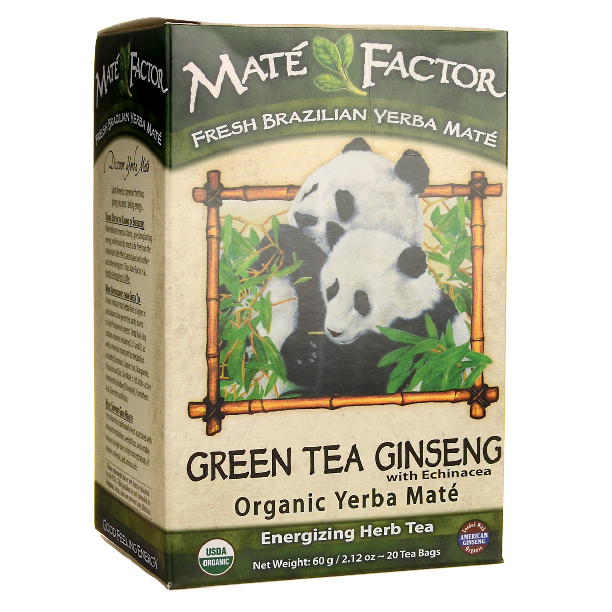 MTF008 | Mat Factor Green Tea Ginseng organic Yerba Mat box with panda illustration