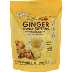 POP021 | Yellow pouch of Prince of Peace Original Ginger Honey Crystals instant beverage showing cup of tea and ginger root