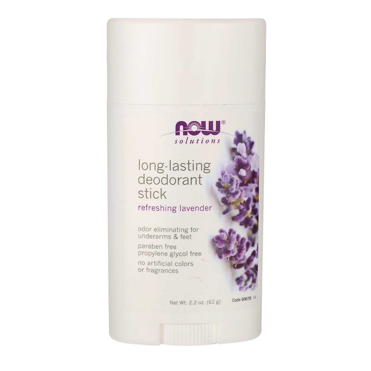 NWF1070 | NOW Solutions long-lasting deodorant stick, refreshing lavender, front label with lavender flowers