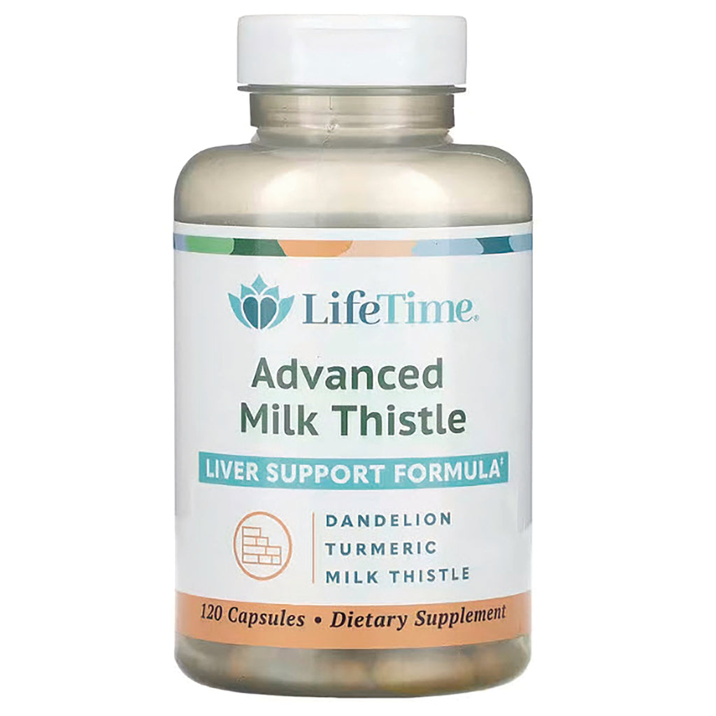 LFT067 | LifeTime Advanced Milk Thistle bottle front, liver support formula, 120 capsules dietary supplement - Thumbnail