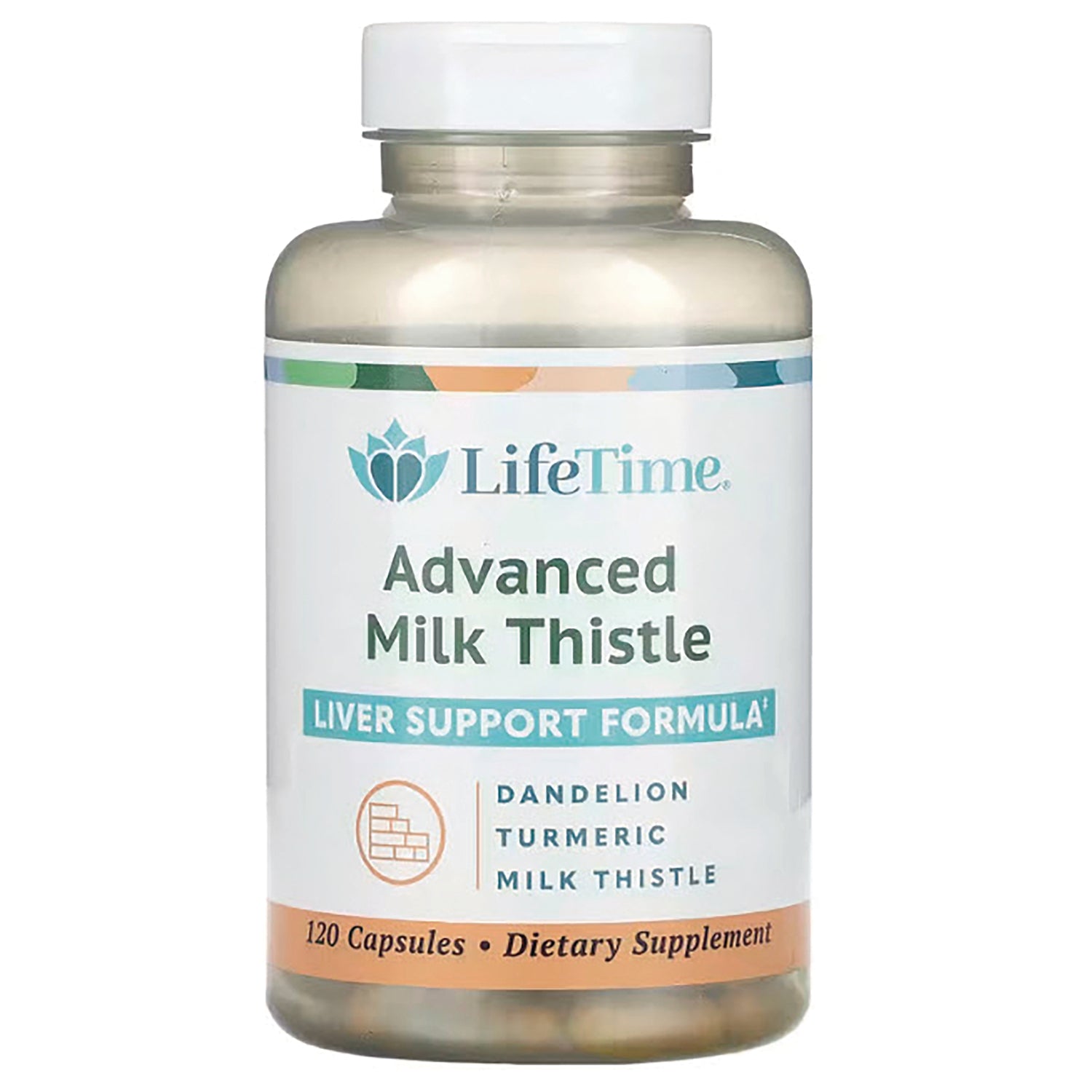 LFT067 | LifeTime Advanced Milk Thistle bottle front, liver support formula, 120 capsules dietary supplement