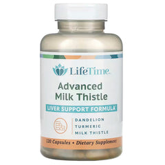 LFT067 | LifeTime Advanced Milk Thistle bottle front, liver support formula, 120 capsules dietary supplement