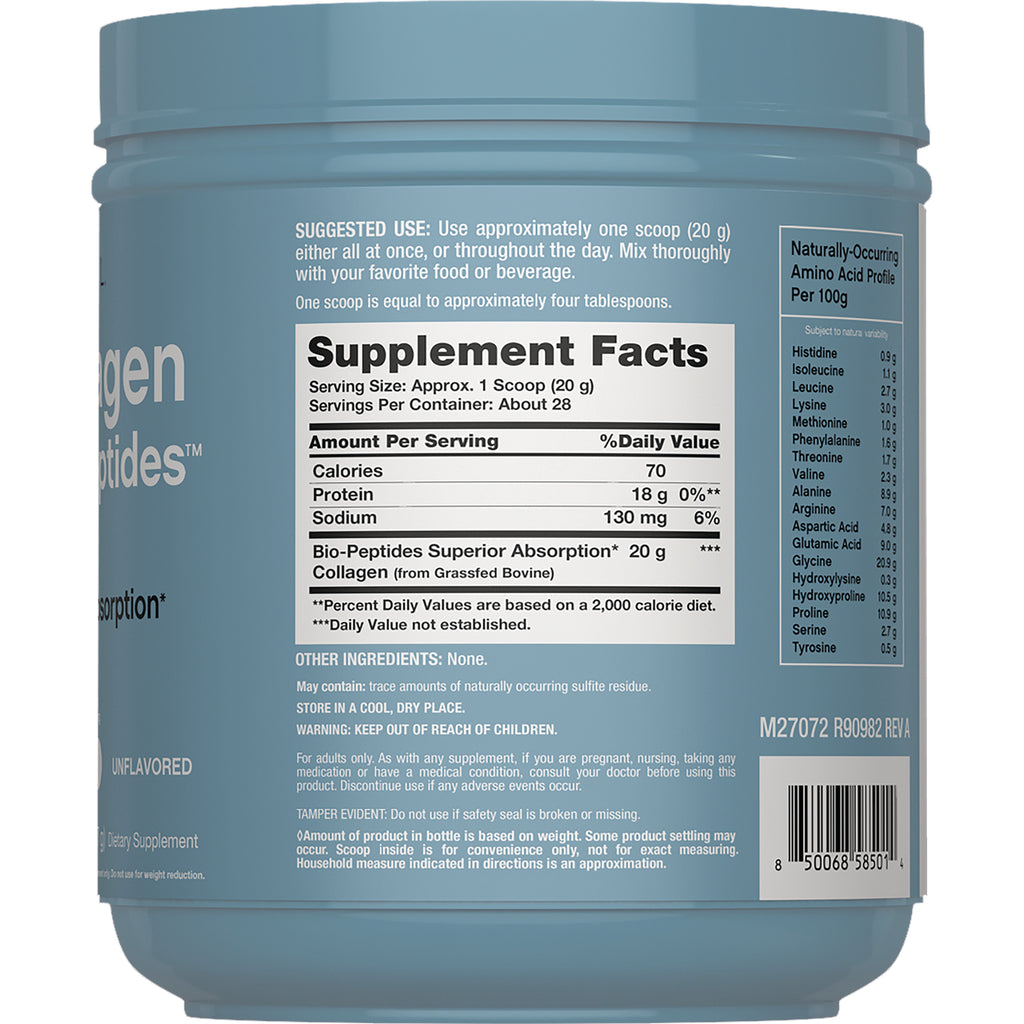 NEC046 | Back of blue supplement tub showing Supplement Facts panel, suggested use text and barcode - Thumbnail