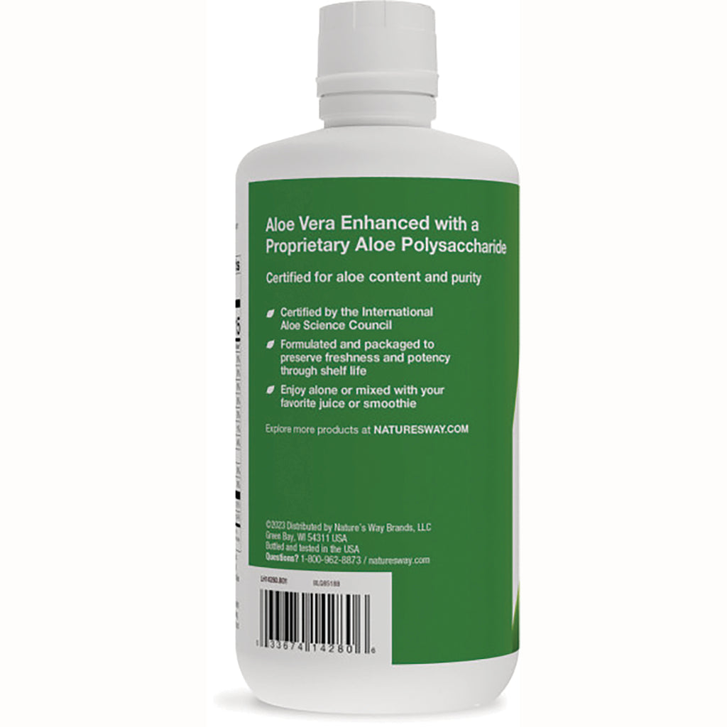 NW715 | Back of white bottle with green label reading Aloe Vera Enhanced with a Proprietary Aloe Polysaccharide and barcode - Thumbnail