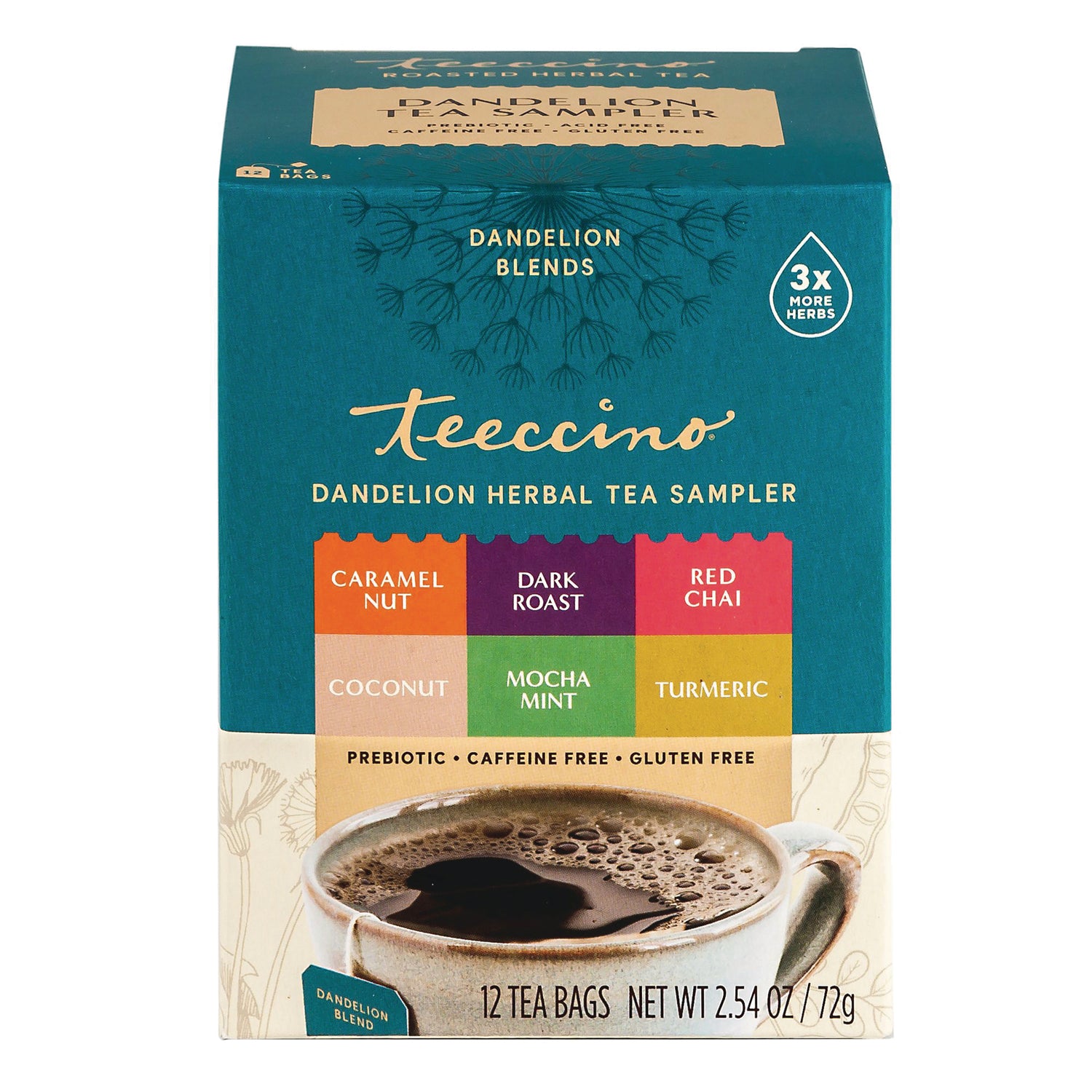 TCN035 | Teeccino Dandelion Herbal Tea Sampler box, 12 tea bags