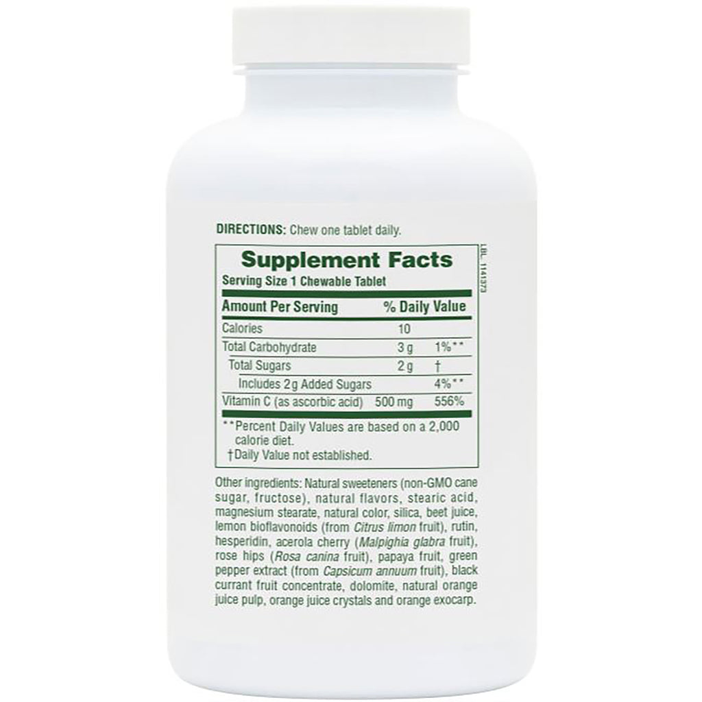 NTP128 | back label showing Supplement Facts and ingredients for chewable vitamin C tablets - Thumbnail