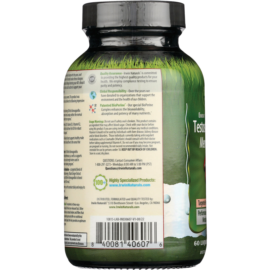 IR256 | Back label of green supplement bottle showing quality assurance text, usage warnings and barcode - Thumbnail