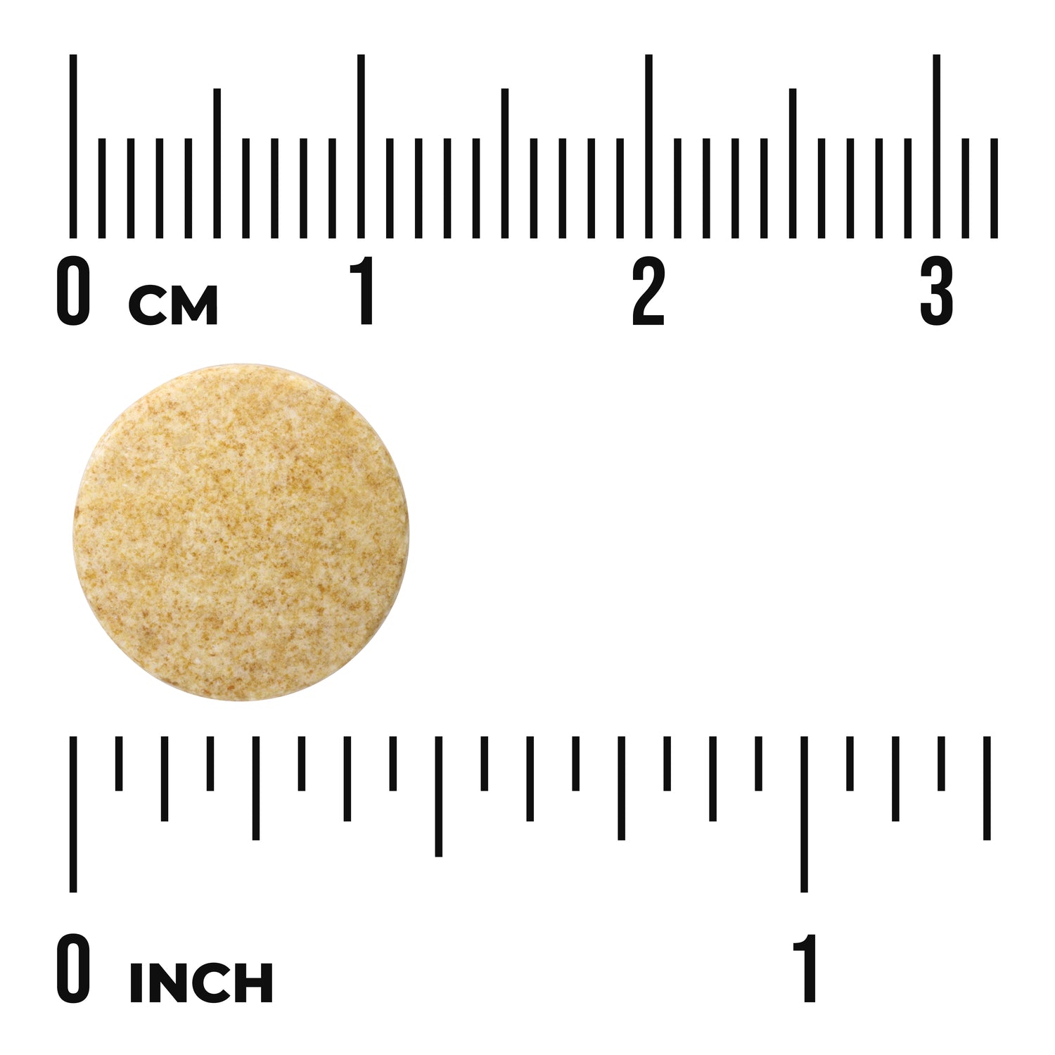 SW712 | Round tablet with size shown against cm and inch rulers