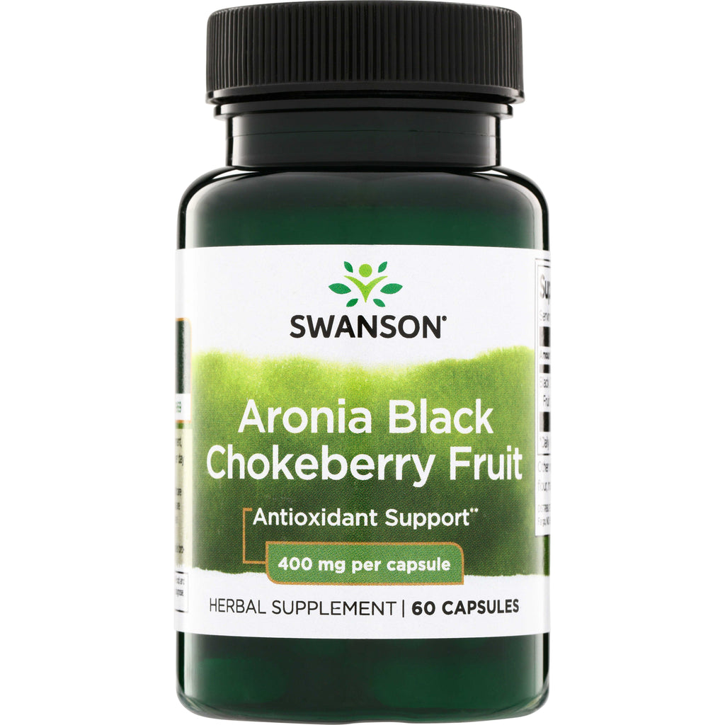 SW1296 | Swanson Aronia Black Chokeberry Fruit supplement bottle, Antioxidant Support, 400 mg per capsule, 60 capsules - Thumbnail