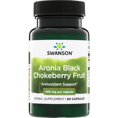SW1296 | Swanson Aronia Black Chokeberry Fruit supplement bottle, Antioxidant Support, 400 mg per capsule, 60 capsules